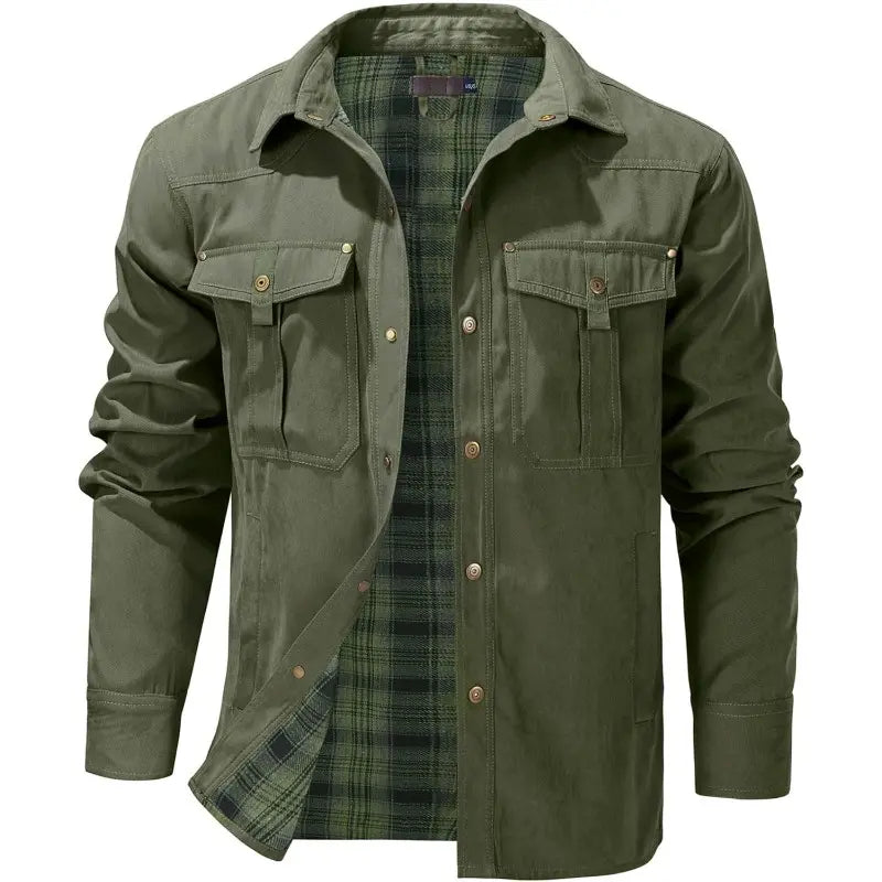 Army Green Men's Flannel Lined Shacket