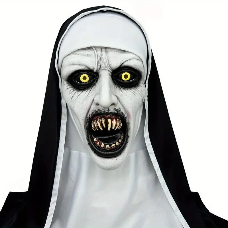 Scary Funky Nun Latex Halloween Mask with Yellow Eyes