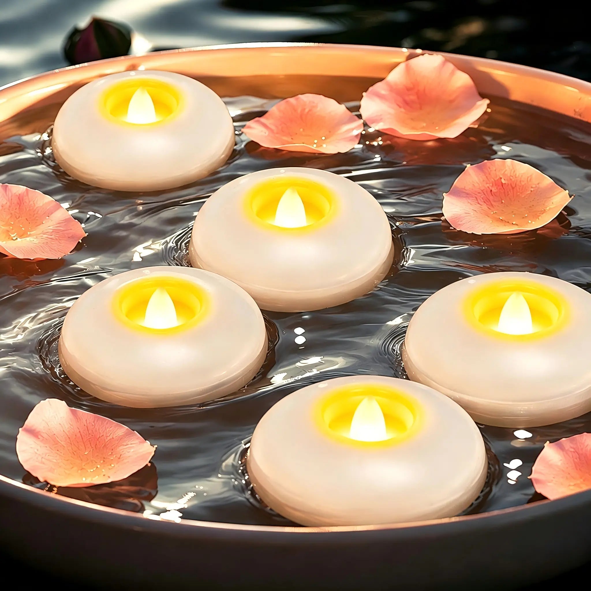 Floating LED candles with flower petals