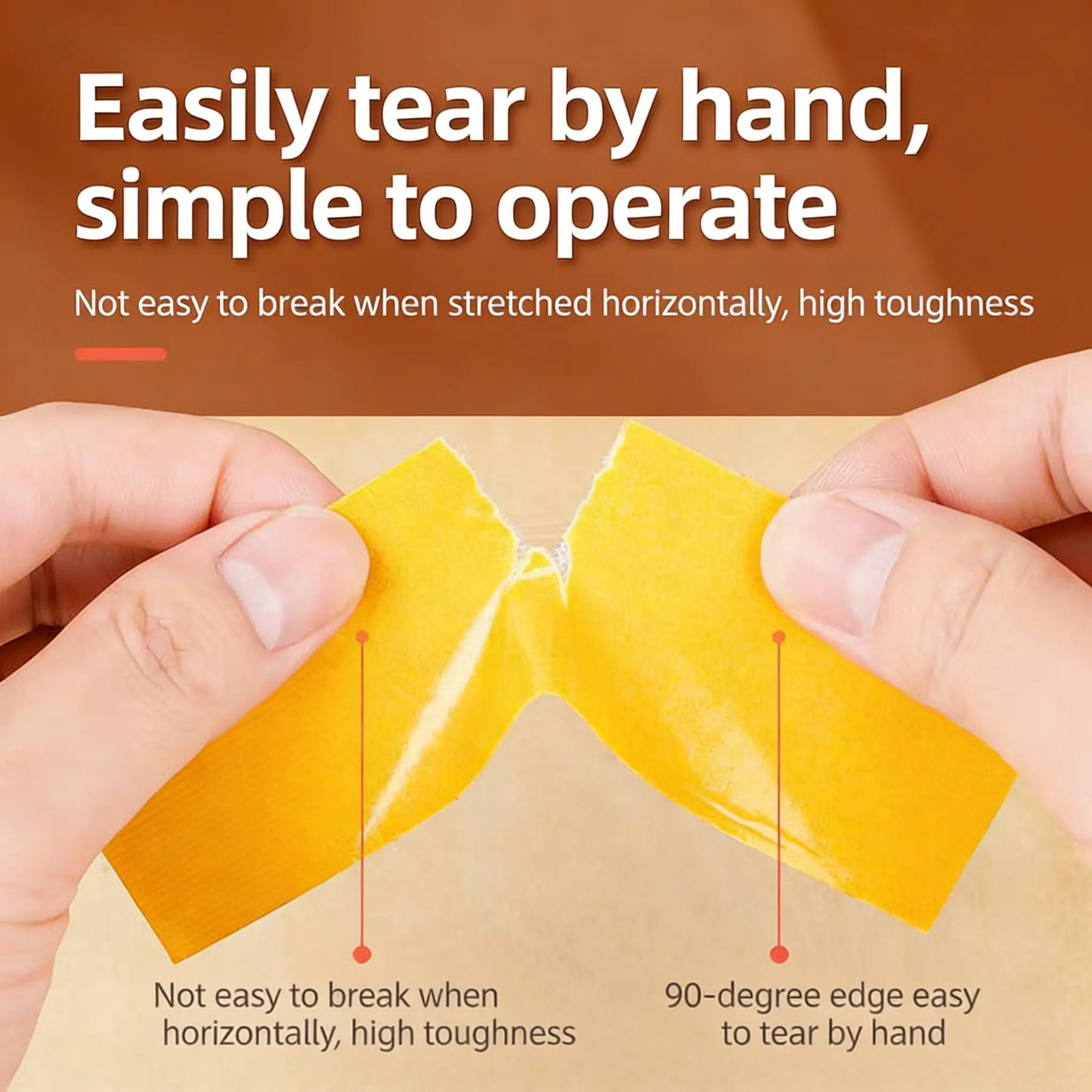 Double-sided tape being torn by hand