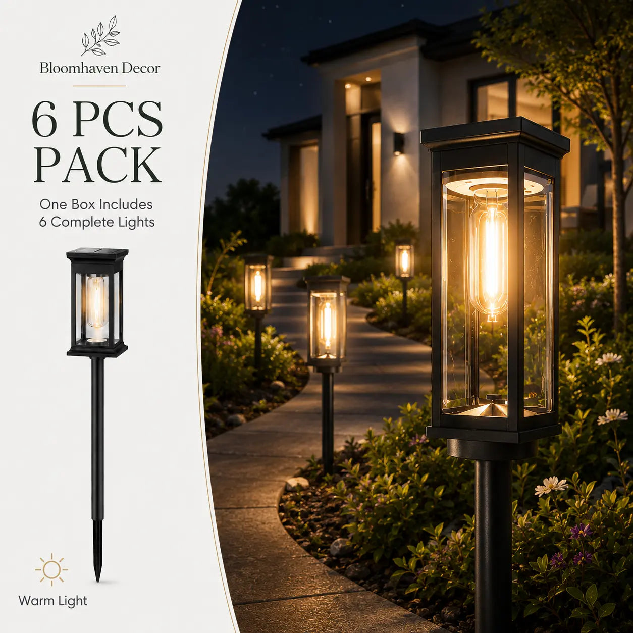 6 Pack Solar Pathway Lights Warm White