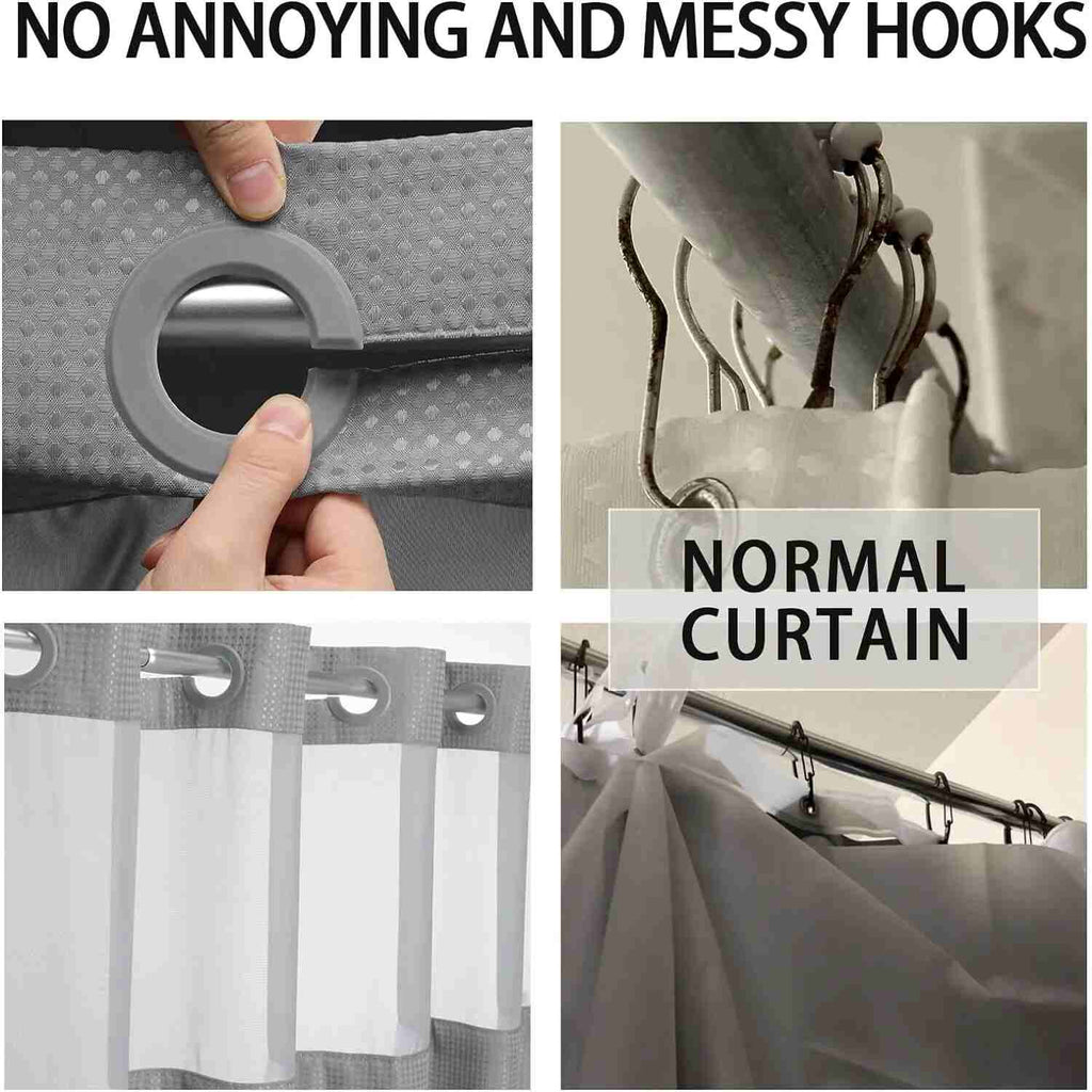 Hookless Double-Layer Shower Curtain with Removable Waterproof Snap-In Liner