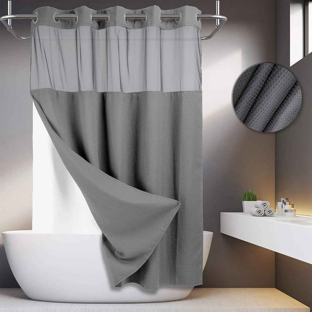 Hookless Double-Layer Shower Curtain with Removable Waterproof Snap-In Liner