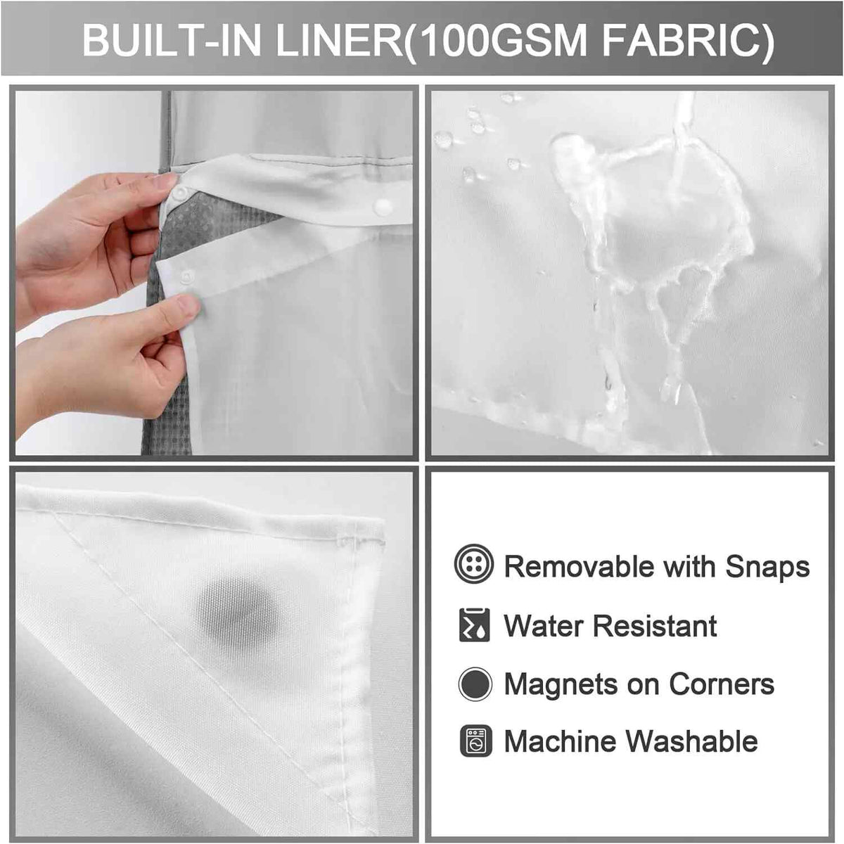 Removable water-resistant snap-in shower curtain liner