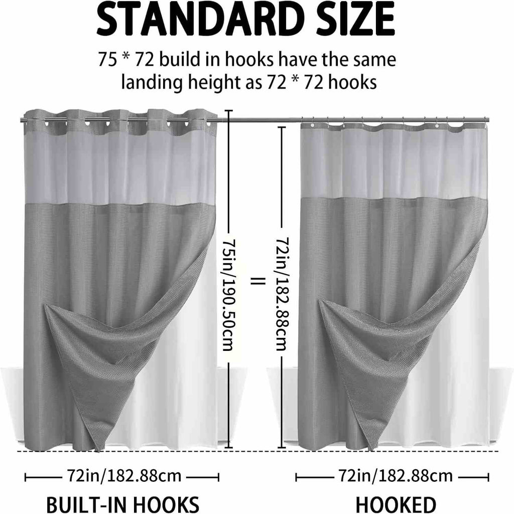 Hookless Double-Layer Shower Curtain with Removable Waterproof Snap-In Liner
