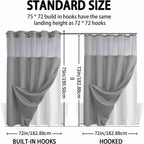 Hookless Double-Layer Shower Curtain with Removable Waterproof Snap-In Liner