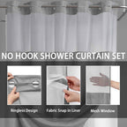 Hookless Double-Layer Shower Curtain with Removable Waterproof Snap-In Liner