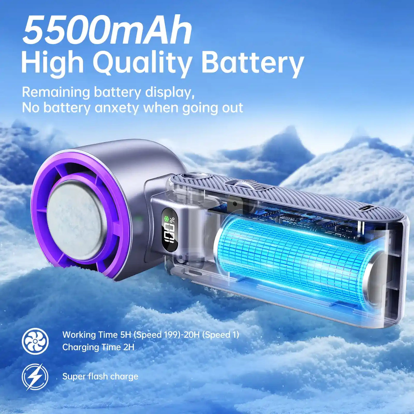 5500mAh rechargeable battery with percentage display