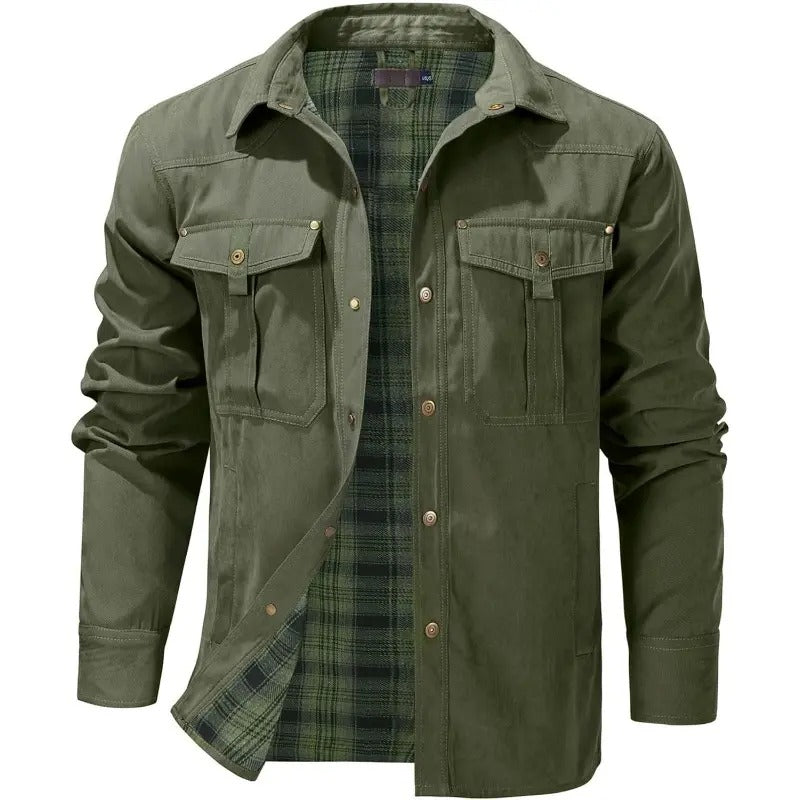 Men's Flannel Lined Shacket Jacket for Outdoors and Casual Wear