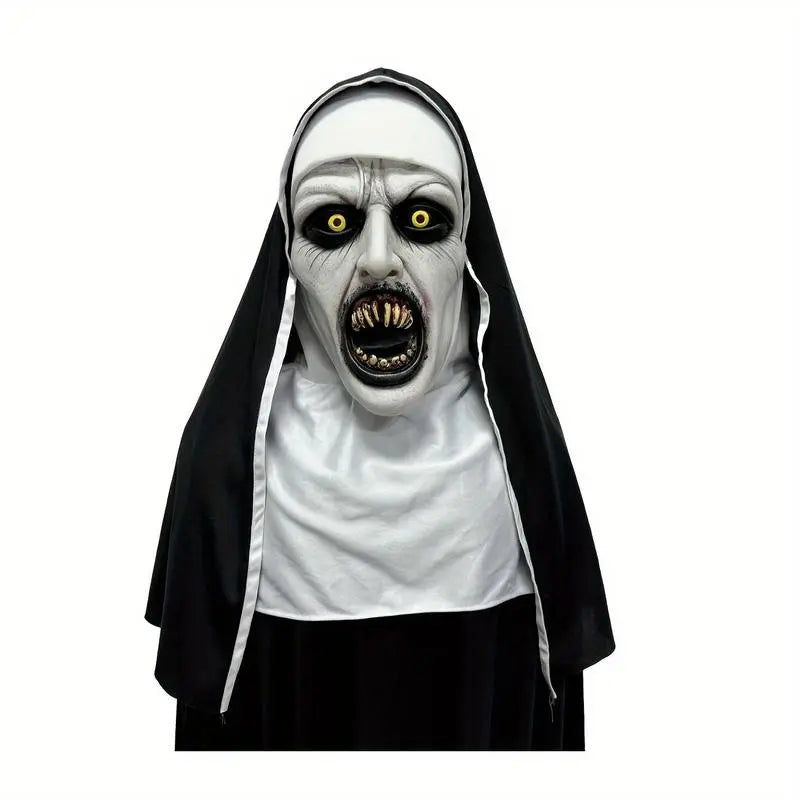 Full scary nun Halloween mask costume