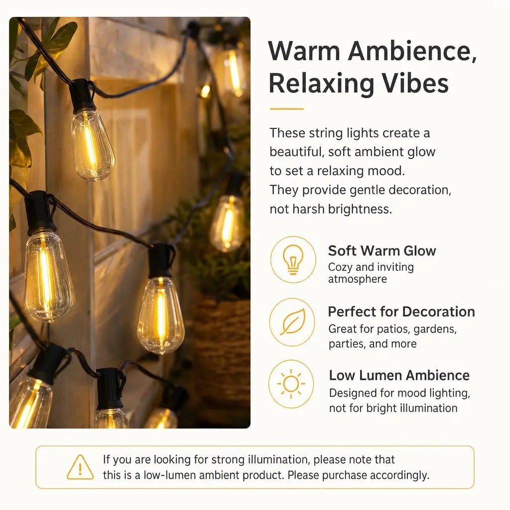 Warm Edison outdoor string lights creating relaxing ambience