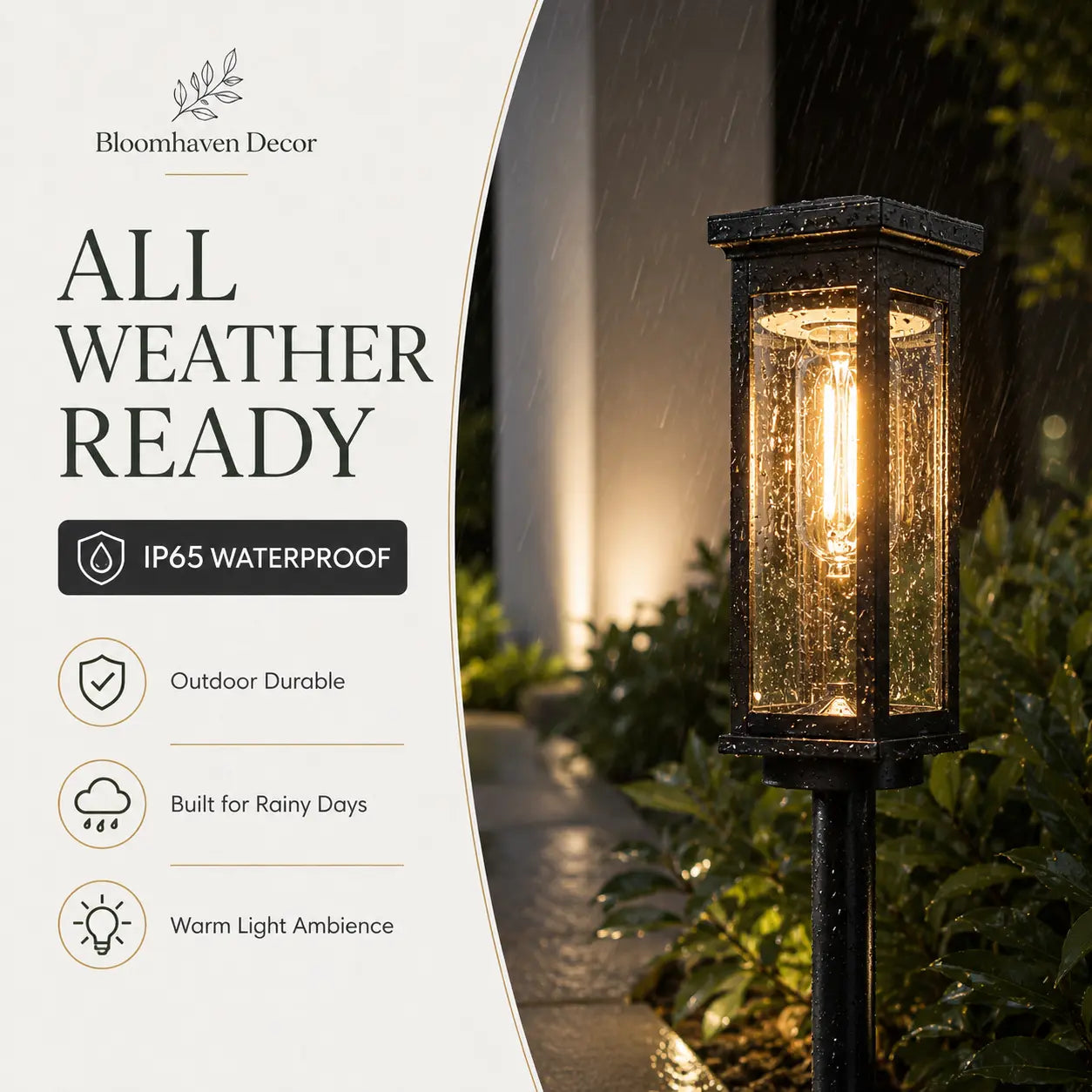 IP65 waterproof solar pathway light in rain