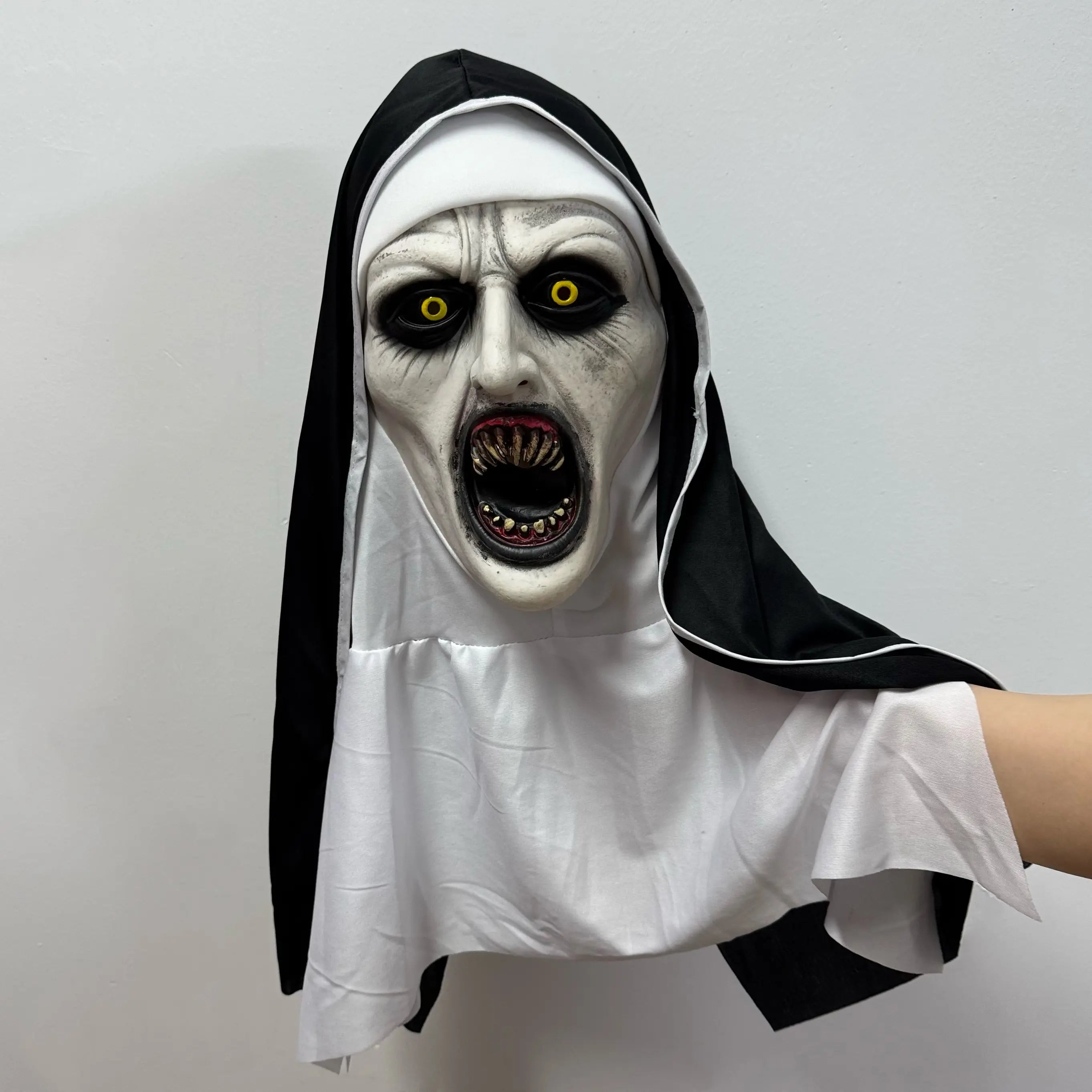 Funky nun horror mask realistic costume view