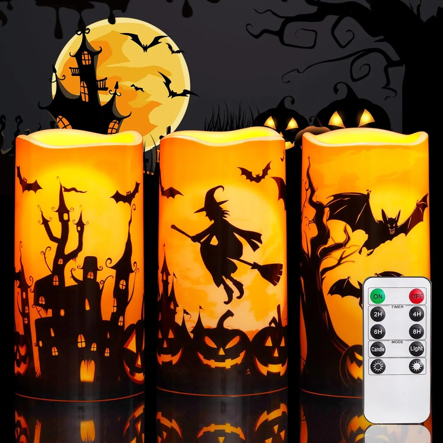Halloween Orange Flameless LED Candles Set of 3 with Remote